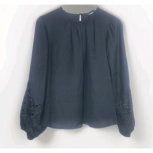 Express Black Balloon Sleeve Top Medium Women's Embroidered‎ Floral Sleeve Boho